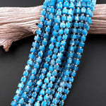 Natural Blue Apatite Faceted 8mm Cube Beads Gemstone Dice 15.5" Strand