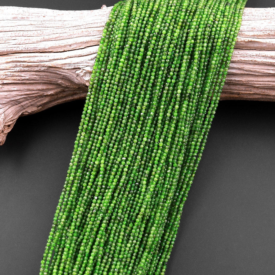 Real Genuine Natural Green Chrome Diopside Faceted 2mm Round Gemstone Beads 15.5" Strand
