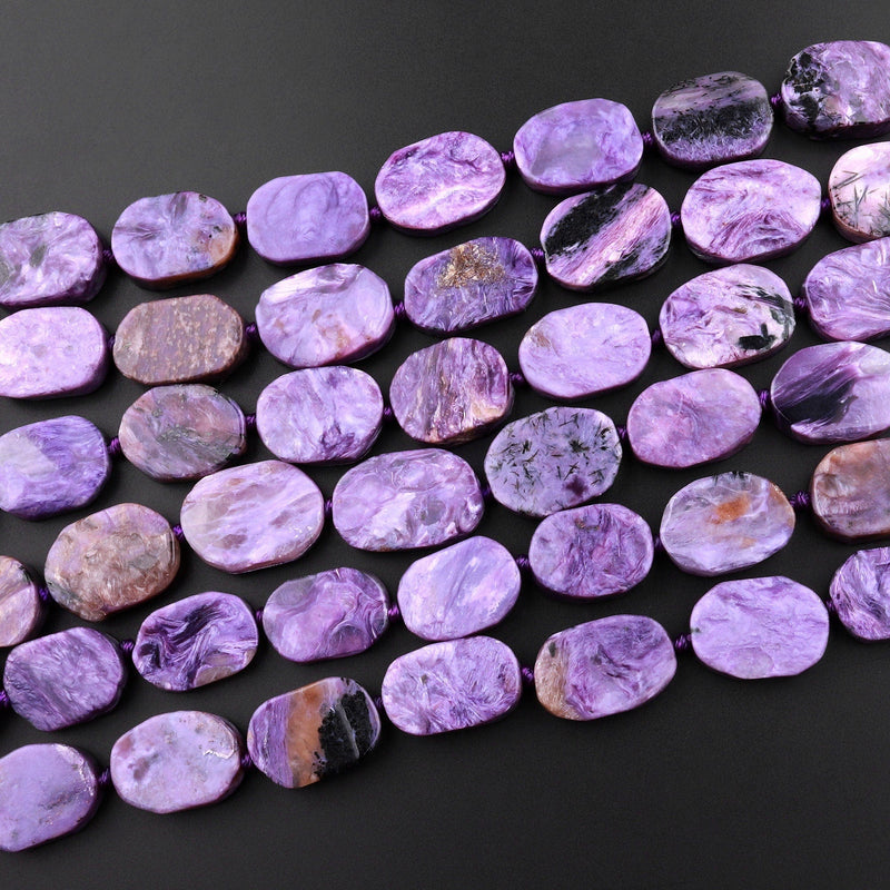 Natural Russian Charoite Oval Rectangle Beads Creative Organic Cut Real Genuine Purple Gemstone 15.5" Strand