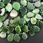 Natural Canadian Green Jade Beads Flat Freeform Teardrop Gemstone 15.5" Strand