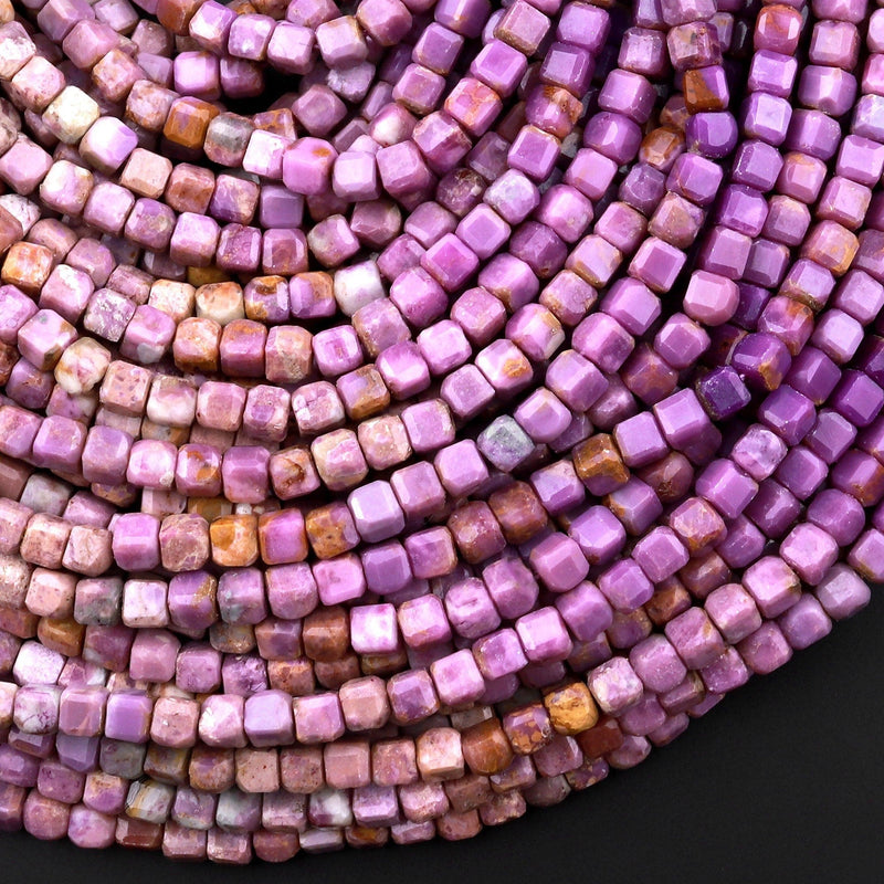 Natural Phosphosiderite Faceted 4mm Cube Square Dice Beads Gemstone 15.5" Strand