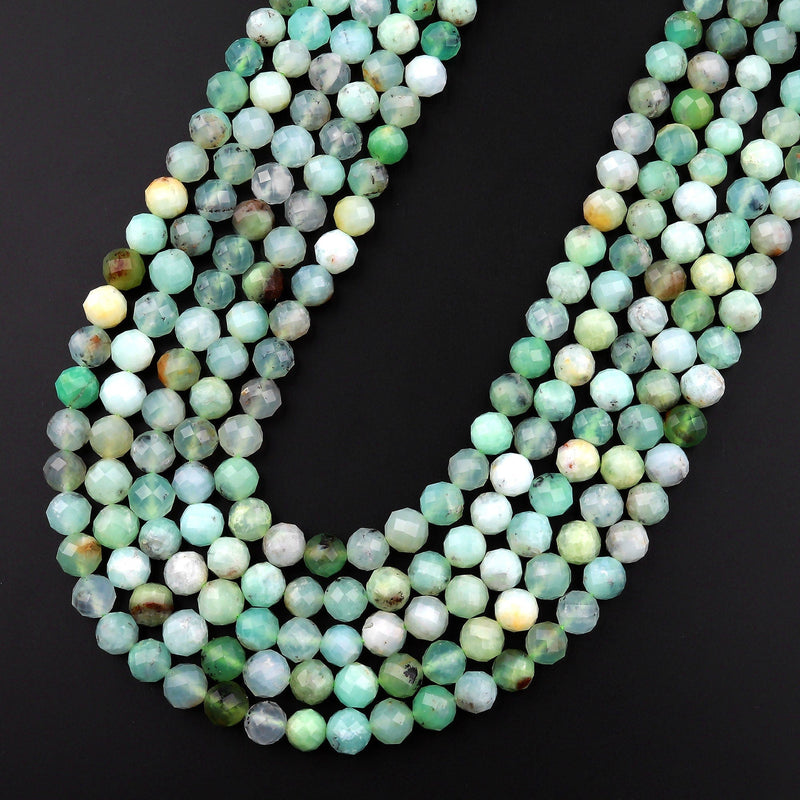 Natural Australian Green Chrysoprase Faceted Round 8mm 10mm Beads Diamond Cut Gemstone Beads 15.5" Strand