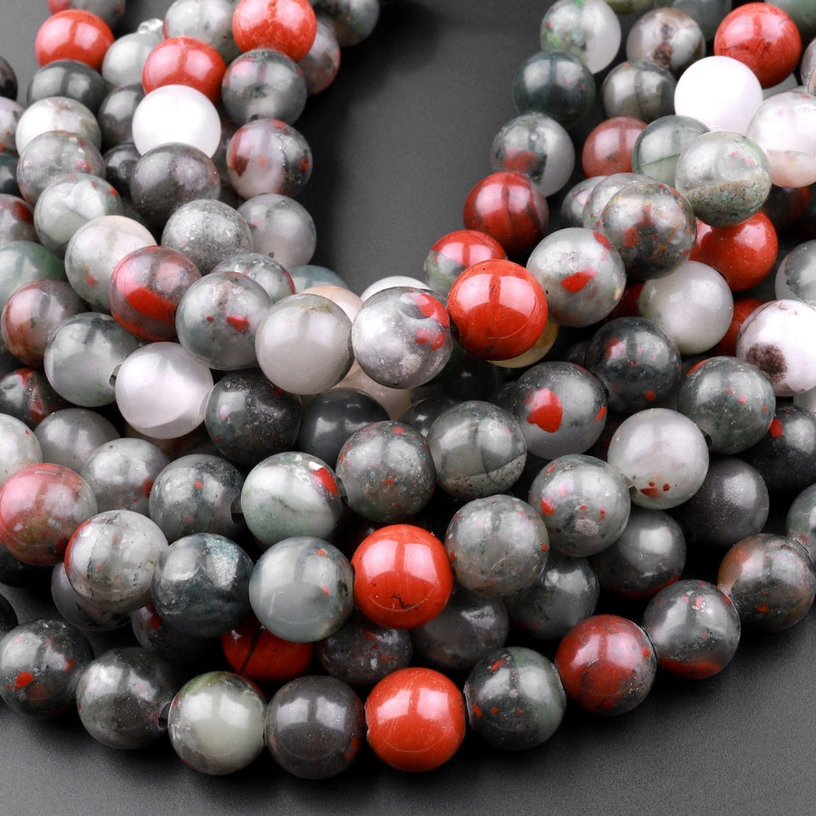 Large Hole Beads 2.5mm Drill Natural African Bloodstone 8mm 10mm Round Beads 8" Strand