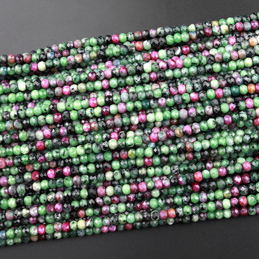 Natural Ruby Zoisite 4mm Faceted Rondelle Beads Micro Laser Diamond Cut Gemstone 16" Strand