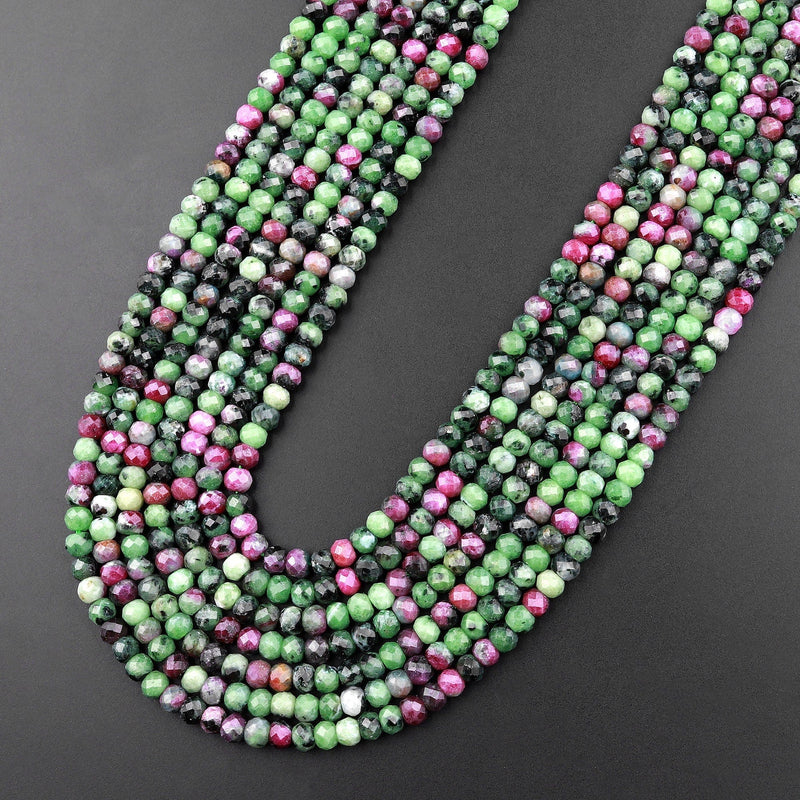 Natural Ruby Zoisite 4mm Faceted Rondelle Beads Micro Laser Diamond Cut Gemstone 16" Strand