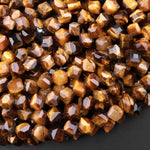 Natural Tiger's Eye Faceted 6mm Cube Square Dice Beads Diagonally Drilled 15.5" Strand