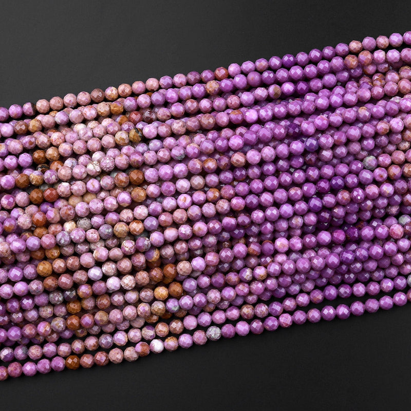 Natural Phosphosiderite 4mm 5mm Round Beads Multicolor Lilac Purple Micro Faceted Gemstone 15.5" Strand