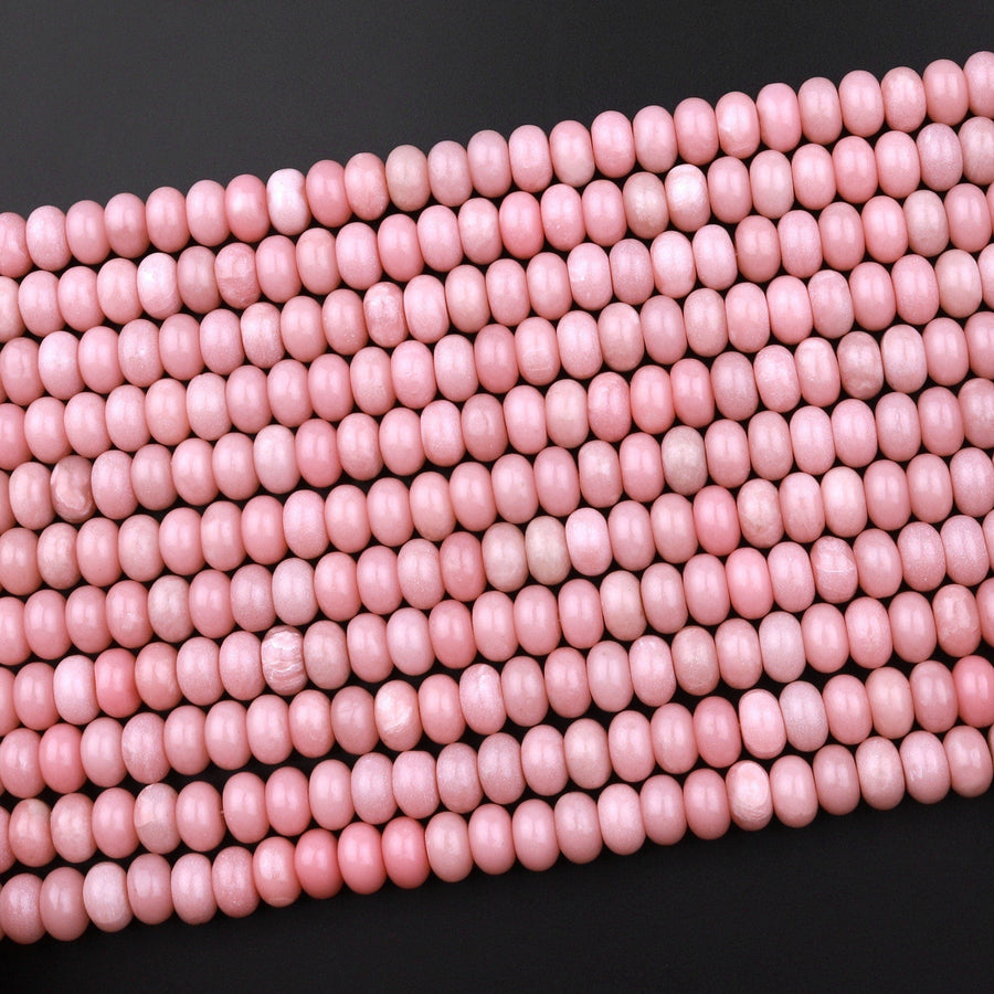 Natural Pink Opal 6mm 8mm Smooth Rondelle Beads 15.5" Strand