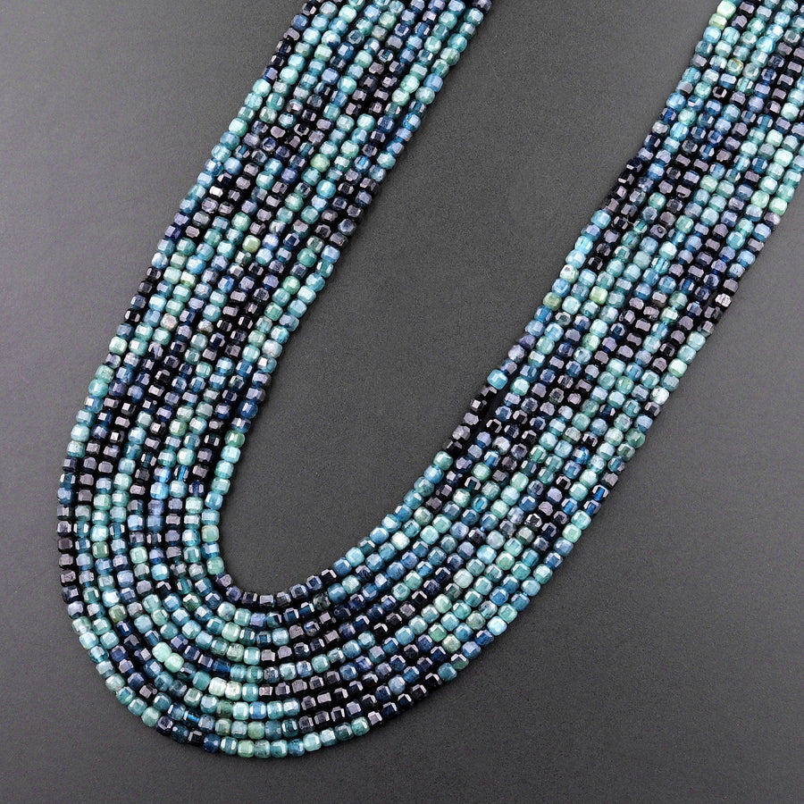 Natural Paraiba Blue Tourmaline Faceted 2mm 3mm Cube Square Beads Gemstone 15.5" Strand