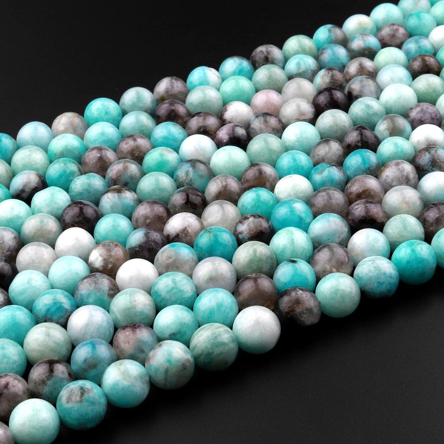 Natural Blue Amazonite Smoky Quartz 6mm 8mm Round Beads 15.5" Strand