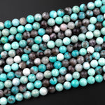 Natural Blue Amazonite Smoky Quartz 6mm 8mm Round Beads 15.5" Strand