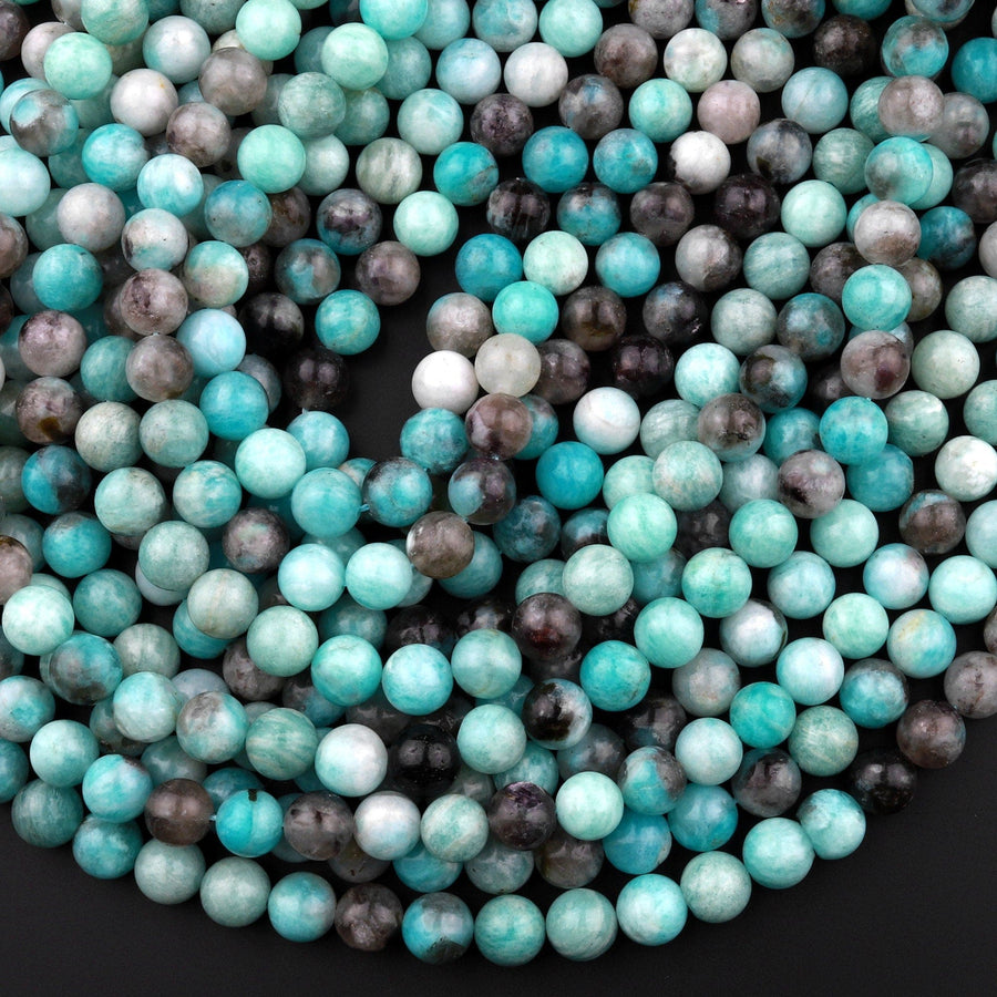 Natural Blue Amazonite Smoky Quartz 6mm 8mm Round Beads 15.5" Strand