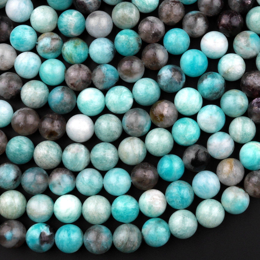 Natural Blue Amazonite Smoky Quartz 6mm 8mm Round Beads 15.5" Strand