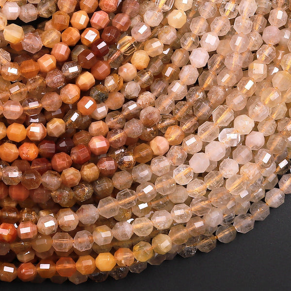 Natural Yellow Hematoid Rutile Quartz 4mm Rounded Prism Beads Multicolor Golden Yellow Shaded Gemstone 15.5" Strand