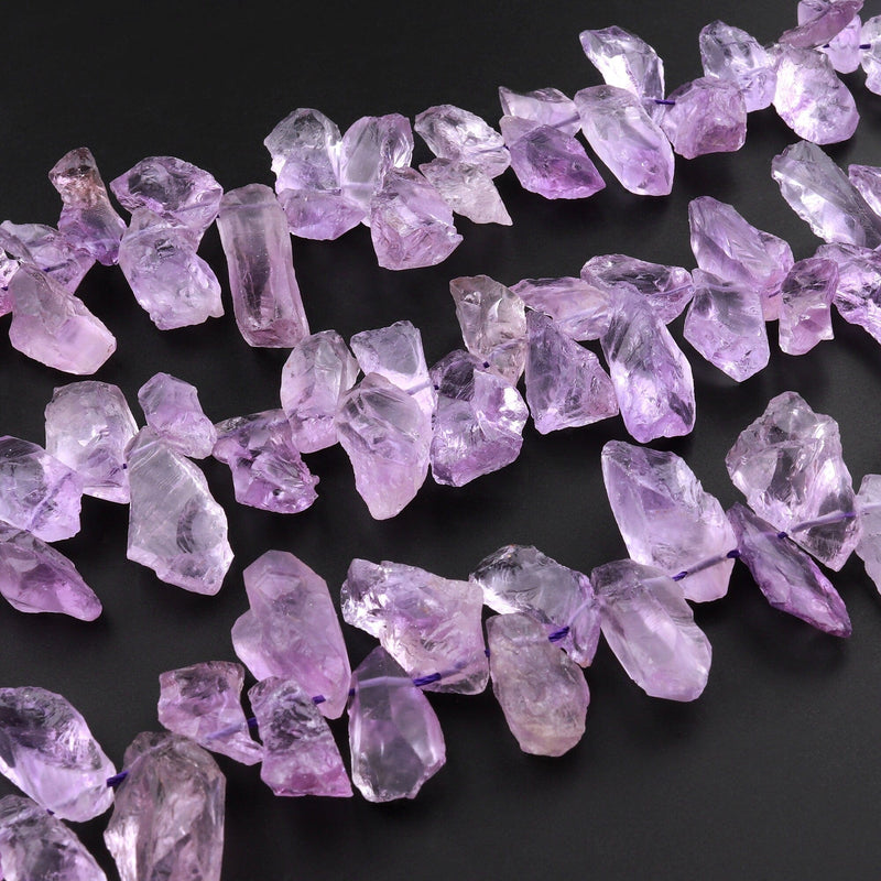 Raw Natural Amethyst Beads Freeform Top Side Drilled Teardrop Petal Purple Amethyst Druzy Crystal Gemstone 15.5" Strand