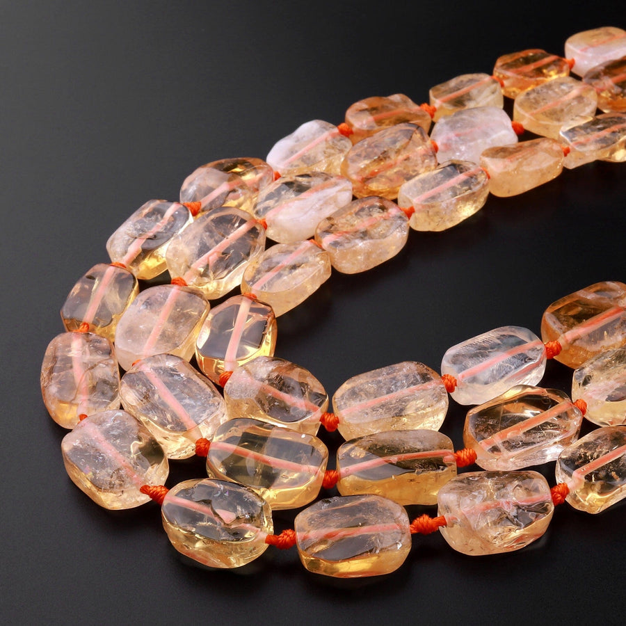 Natural Golden Citrine Ova Beads Rounded Rectangle Gemstone 15.5" Strand