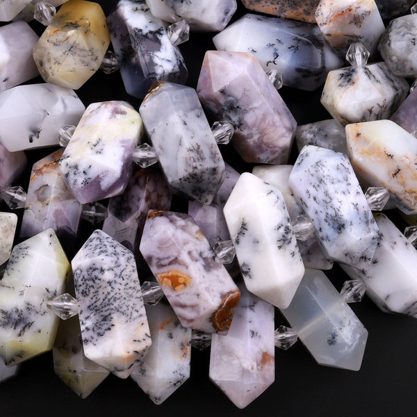 Natural Dendritic Moss Opal Beads Double Terminated Points Gemstone Focal Pendant Bullet 15.5" Strand