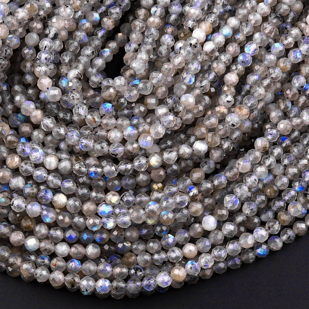 Flashy Micro Faceted Natural Labradorite 4mm Round Beads 15.5" Strand