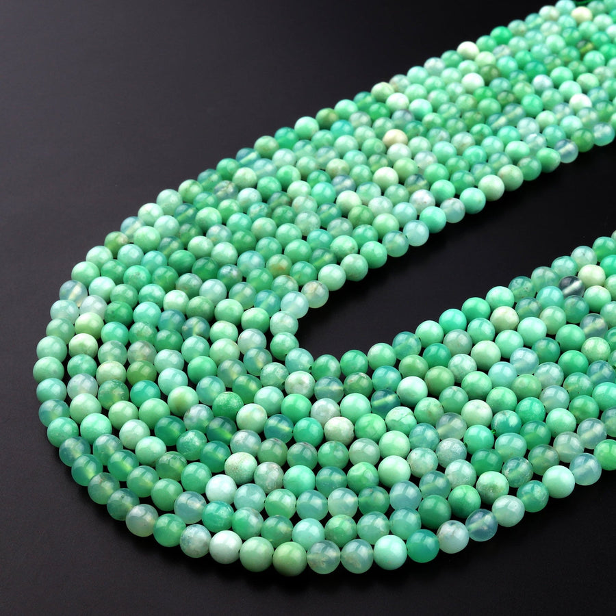 Natural Australian Green Chrysoprase 4mm Smooth Round Beads 15.5" Strand