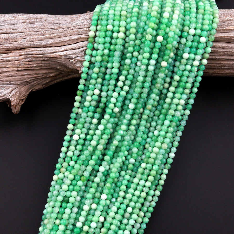 Natural Australian Green Chrysoprase 4mm Smooth Round Beads 15.5" Strand