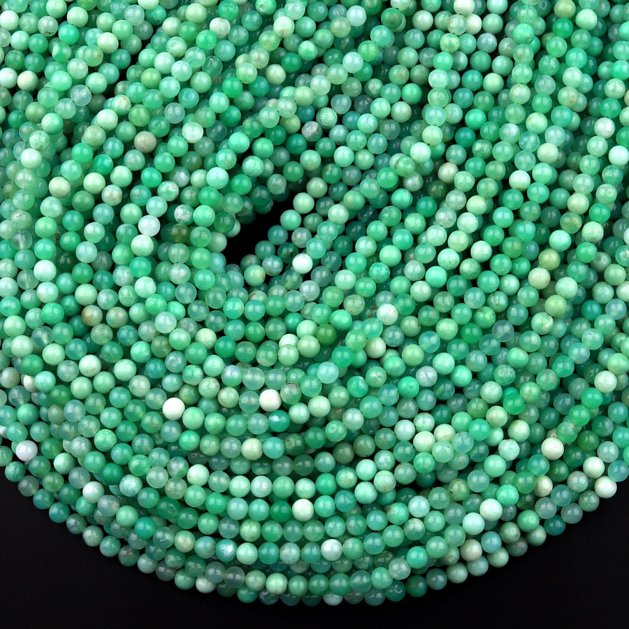 Natural Australian Green Chrysoprase 4mm Smooth Round Beads 15.5" Strand