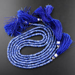 AAA Natural Blue Sapphire Faceted 4mm Rondelle Beads Micro Laser Diamond Cut Genuine Gemstone 15.5" Strand