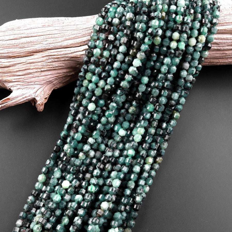 Genuine Natural Green Emerald 6mm Rounded Prism Beads May Birthstone Gemstone 15.5" Strand