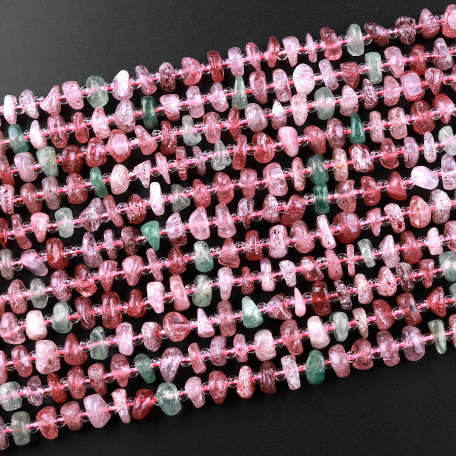 Natural Strawberry Quartz Freeform Center Drilled Rondelle Disc Beads 15.5" Strand