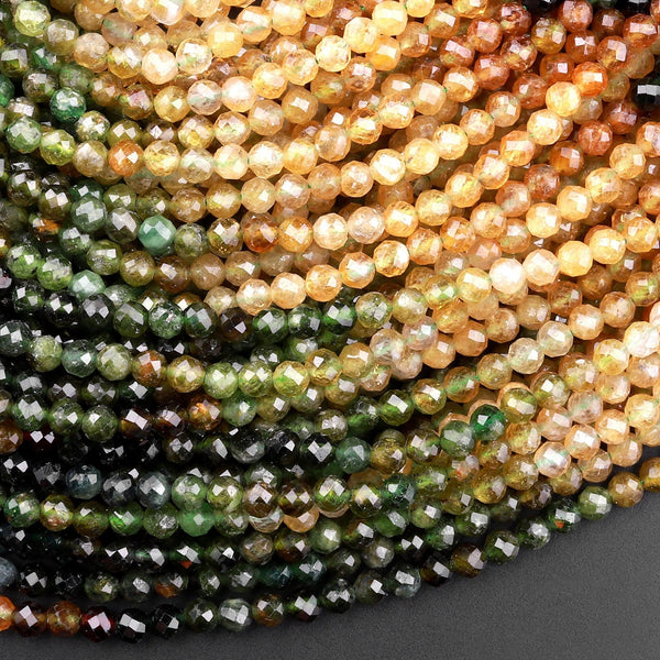 Natural Multicolor Green Yellow Cognac Tourmaline Micro Faceted 3mm 4mm Round Gemstone Beads 15.5" Strand