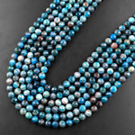 Faceted Natural Blue Apatite Round Beads 6mm 8mm 15.5" Strand