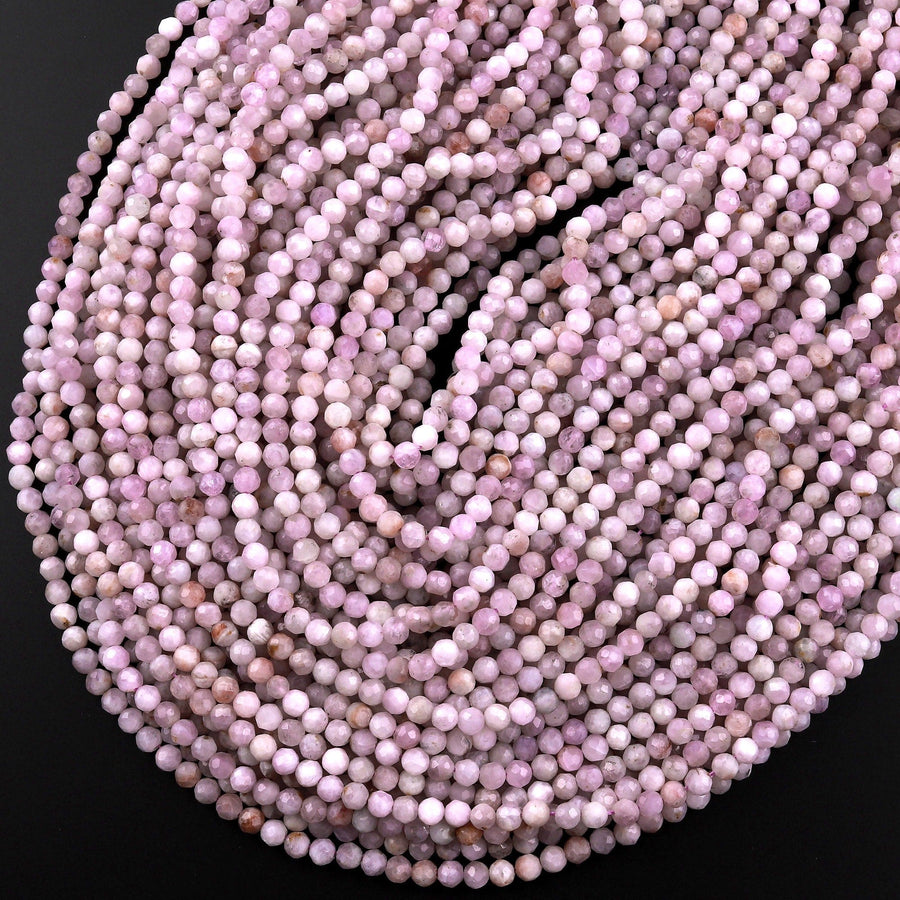 Natural Kunzite Faceted 3mm 4mm 5mm Round Beads 15.5" Strand