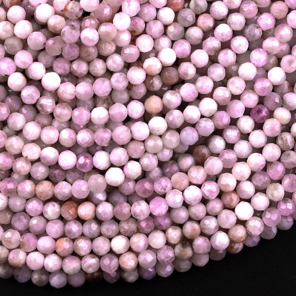 Natural Kunzite Faceted 3mm 4mm 5mm Round Beads 15.5" Strand