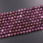 Genuine Natural Purple Red Ruby Gemstone Faceted 3mm 4mm 5mm 6mm 7mm 8mm Round Beads 15.5" Strand