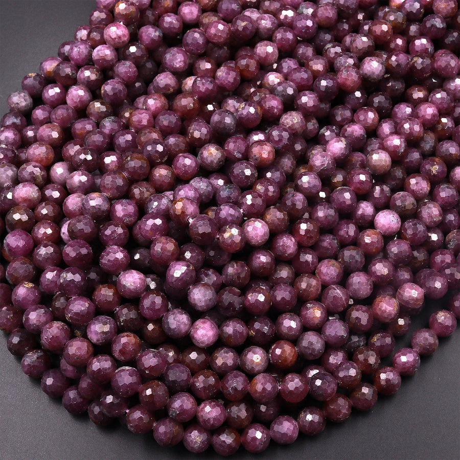 Genuine Natural Purple Red Ruby Gemstone Faceted 3mm 4mm 5mm 6mm 7mm 8mm Round Beads 15.5" Strand