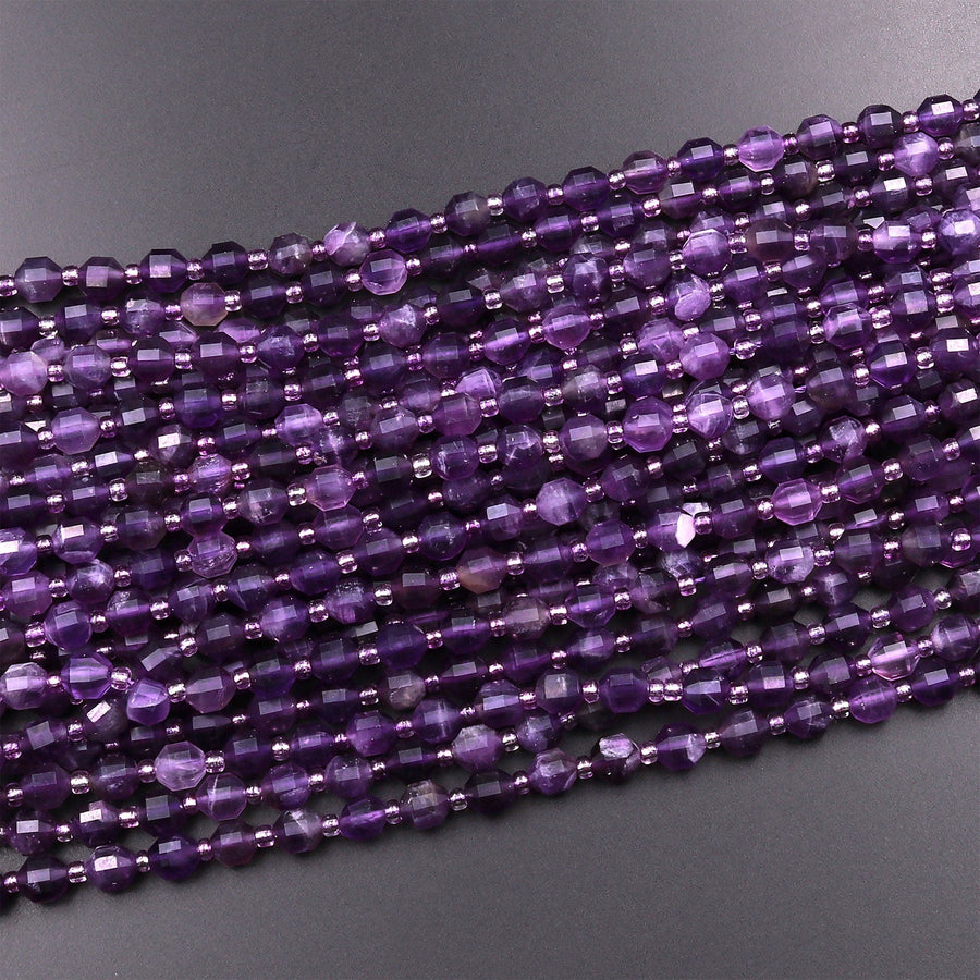 AAA Natural Purple Amethyst 6mm Beads Faceted Energy Prism Double Point Cut 15.5" Strand