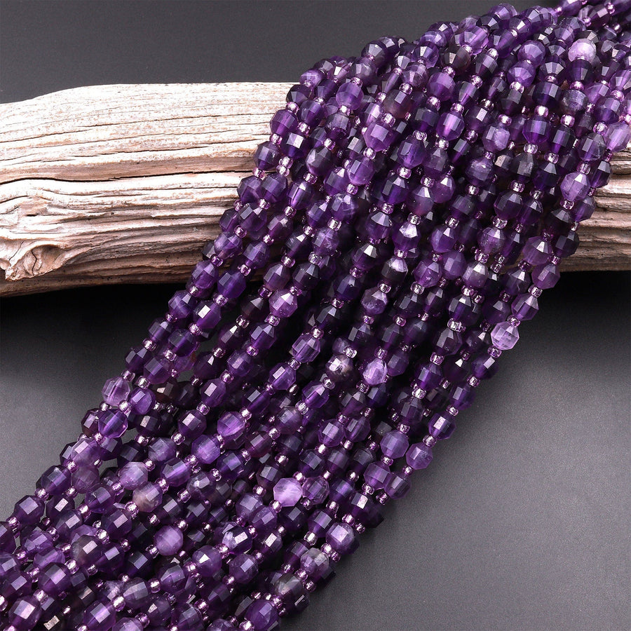 AAA Natural Purple Amethyst 6mm Beads Faceted Energy Prism Double Point Cut 15.5" Strand