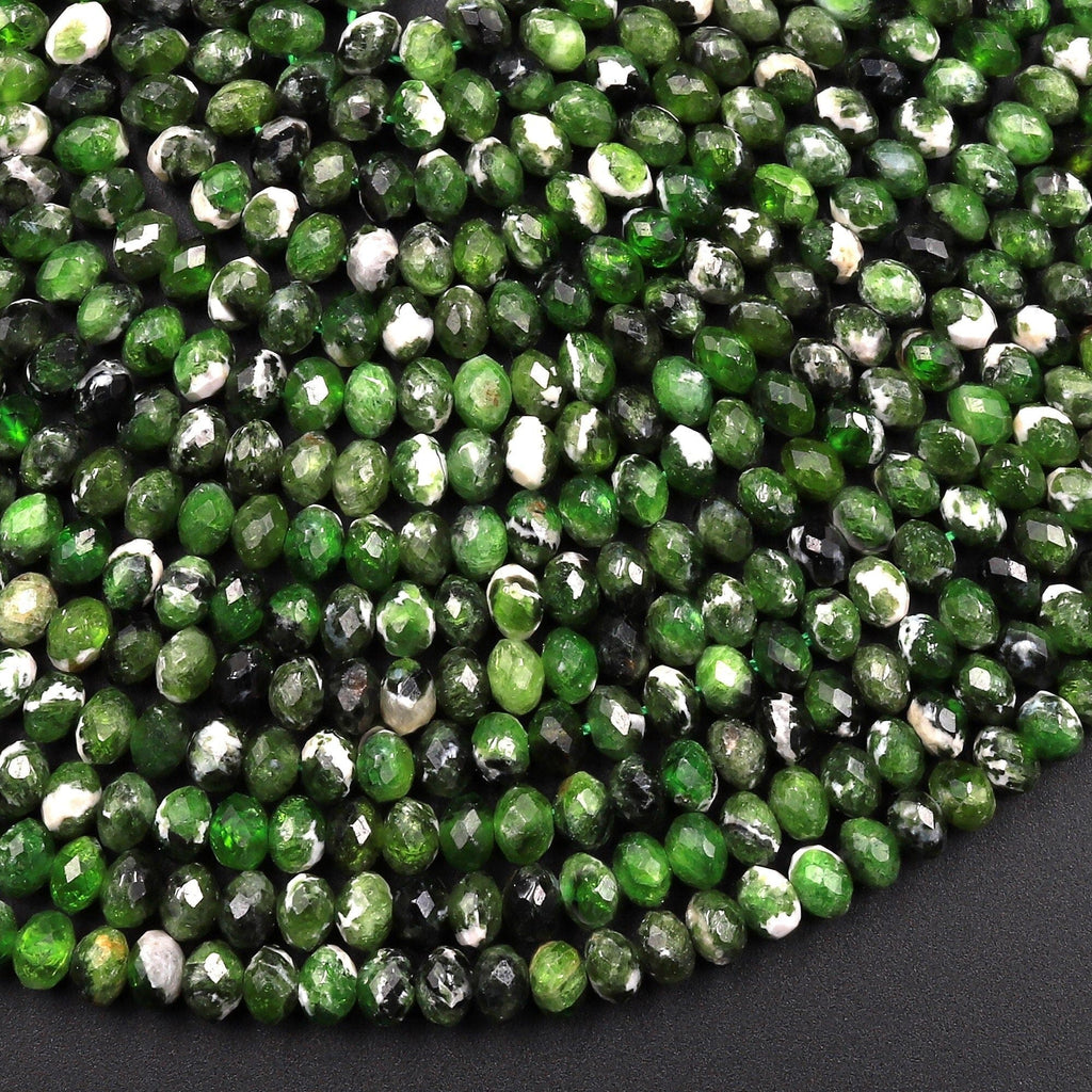 Real Genuine Natural Green Chrome Diopside Faceted 4mm Rondelle Gemstone Beads 15.5" Strand