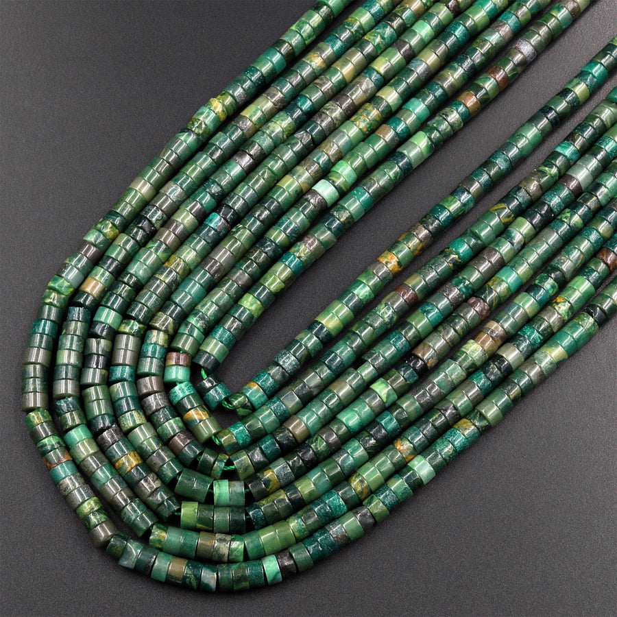 Natural African Green Jade 4mm Heishi Rondelle Beads 15.5" Strand
