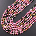 Faceted Natural Multicolor Tourmaline Round Beads 4mm Pink Green Real Genuine Gemstone 15.5" Strand