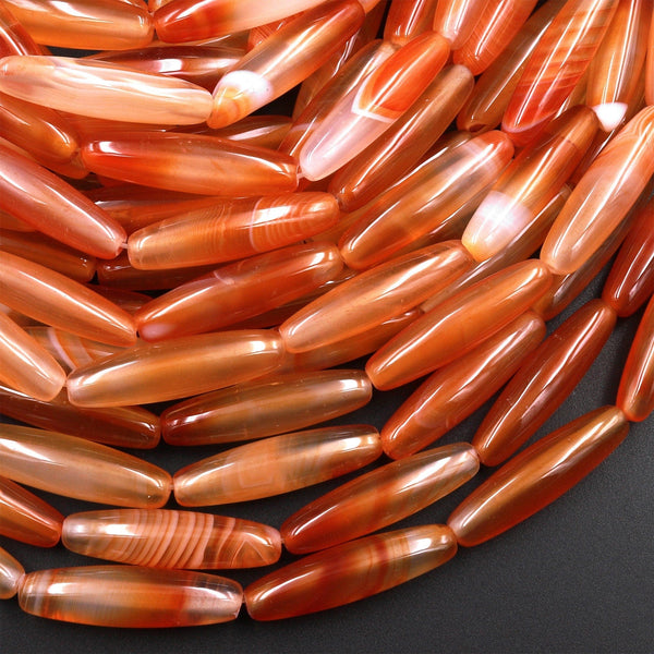 Natural Red Agate Beads Long Slender Drum Barrel Tube Nuggets Amazing Veins Bands Stripes 15.5" Strand
