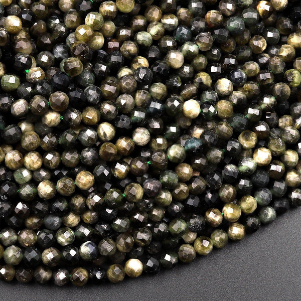 Natural Green Tourmaline Faceted 3mm 4mm Gemstone Round Beads 15.5" Strand