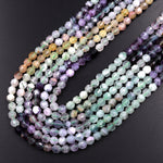 Faceted Natural Rainbow Fluorite 6mm Beads Energy Prism Double Terminated Green Purple Yellow Point 15.5" Strand