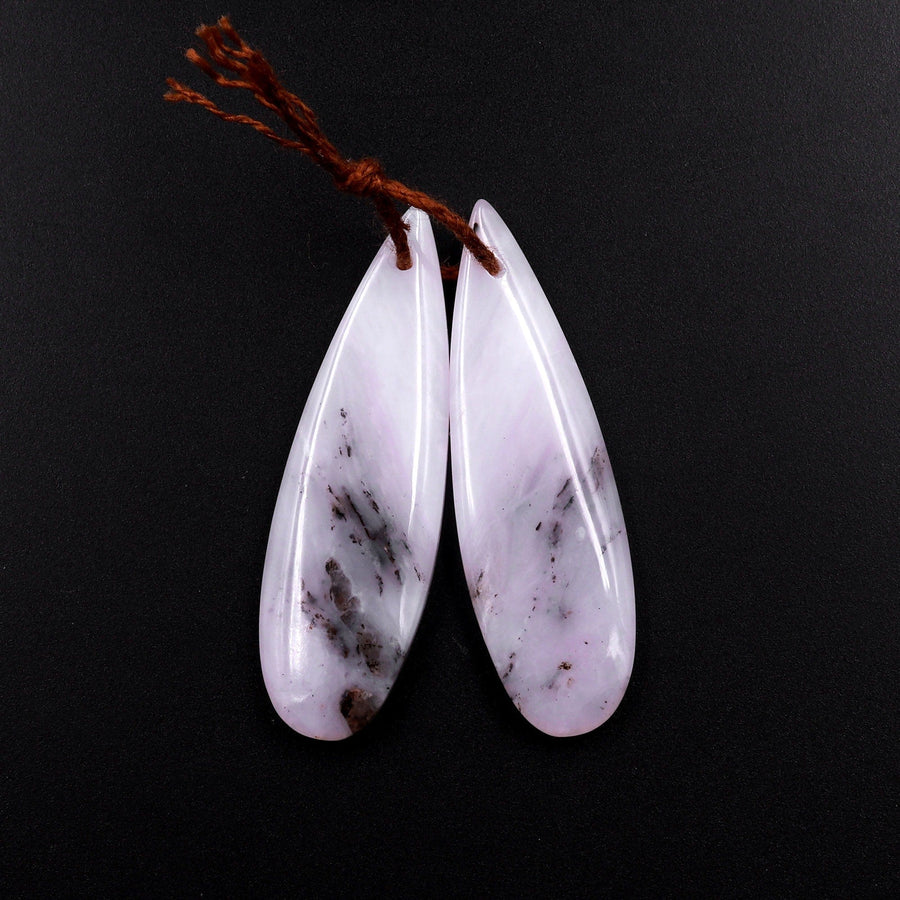 Natural Peruvian Pink Opal Earring Pair Teardrop Gemstone Cabochon Cab Pair Drilled Matched Earrings