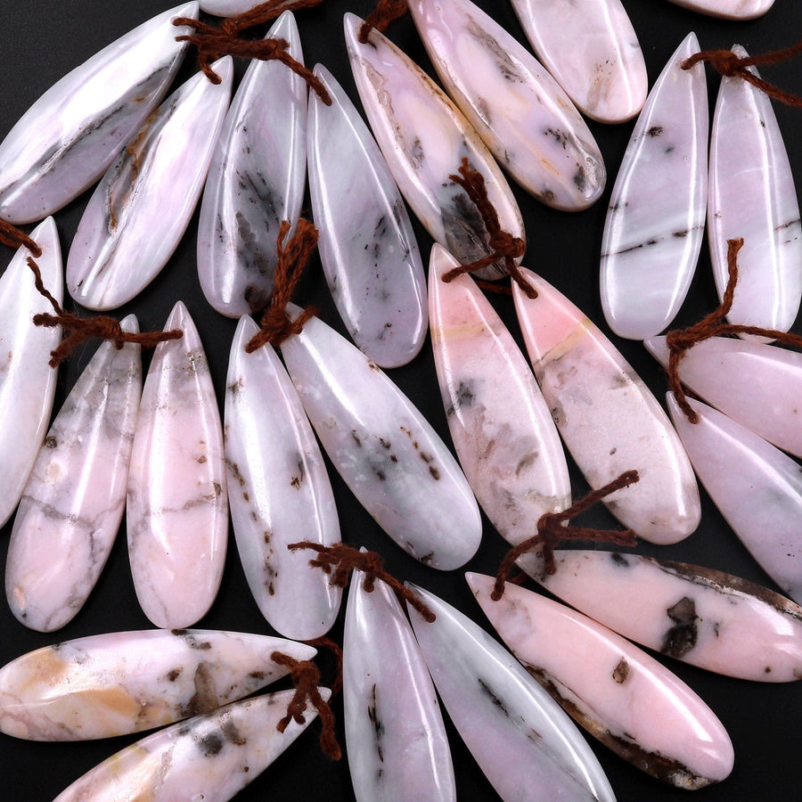 Natural Peruvian Pink Opal Earring Pair Teardrop Gemstone Cabochon Cab Pair Drilled Matched Earrings