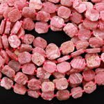 Natural Red Rhodochrosite Beads Hand Cut Beveled Rectangle Oval Shape 15.5" Strand