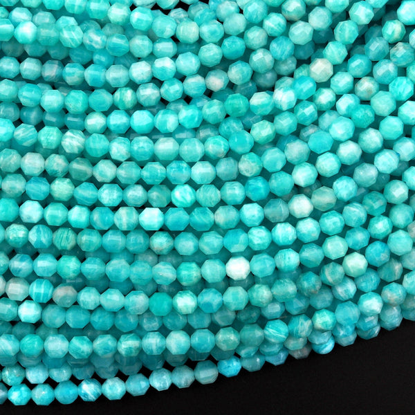 Faceted Natural Peruvian Amazonite 3mm 4mm Beads Faceted Energy Prism Double Terminated Points 15.5" Strand