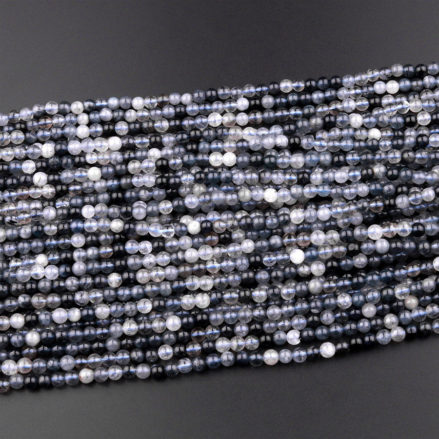 Rare Natural Blue Rutilated Quartz 4mm Round Beads From Madagascar 15.5" Strand