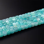 AA Natural Peruvian Blue Amazonite Faceted 4mm Cube Square Beads Translucent Gemstone 15.5" Strand
