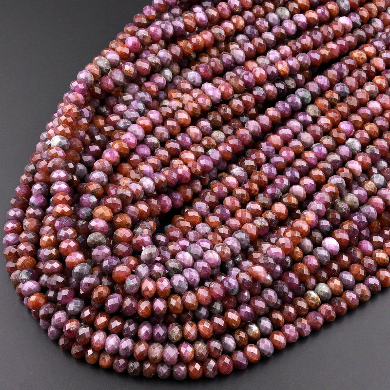 Real Genuine Natural Purple Brown Ruby Gemstone Faceted 4mm 6mm Rondelle Beads 15.5" Strand