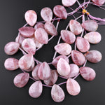 Large Natural Madagascar Rose Quartz Teardrop Pendant Beads Top Side Drilled Focal Pear Gemstone 16" Strand